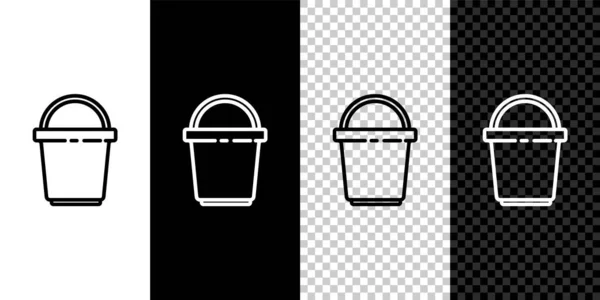 Set Line Bucket Icon Isolated Black White Background Cleaning Service — Stock Vector