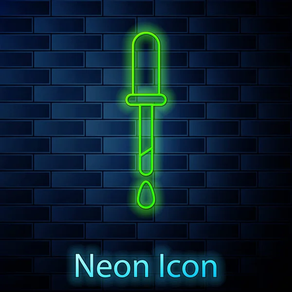 Zářící Neonová Čára Ikona Pipette Izolovaná Pozadí Cihlové Stěny Prvek — Stockový vektor