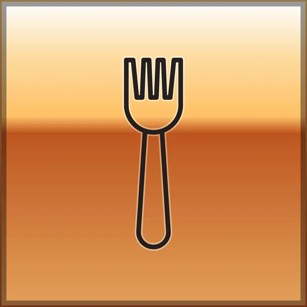 Black Line Disposable Plastic Fork Icon Isolated Gold Background Vector — Stock Vector