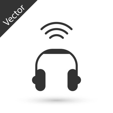 Gri Akıllı kulaklık sistemi simgesi beyaz arkaplanda izole edildi. İnternet kavramının kablosuz bağlantısı. Vektör.