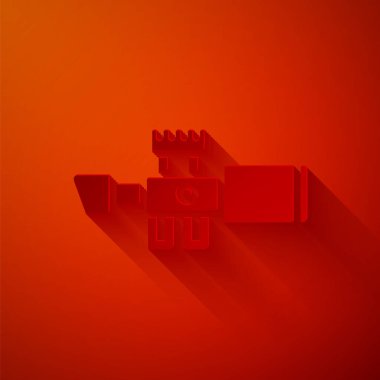 Keskin nişancı optik görüş simgesi kırmızı arkaplanda izole edildi. Keskin nişancı dürbünü. Kağıt sanatı tarzı. Vektör.