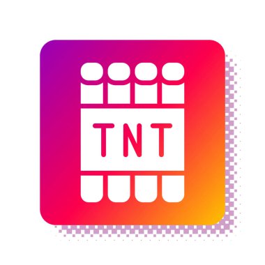 Beyaz patlayıcı bomba çubuğu ve zamanlayıcı ikonu beyaz arka planda izole edildi. Saatli bomba - patlama tehlikesi kavramı. Kare renk düğmesi. Vektör.