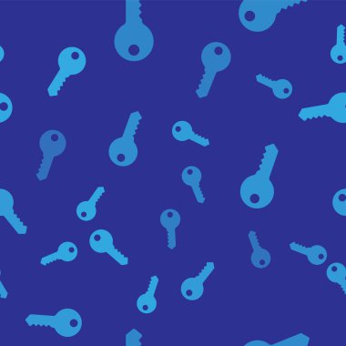 Mavi Ev anahtar simgesi mavi arka planda izole edilmiş kusursuz desen. Vektör.