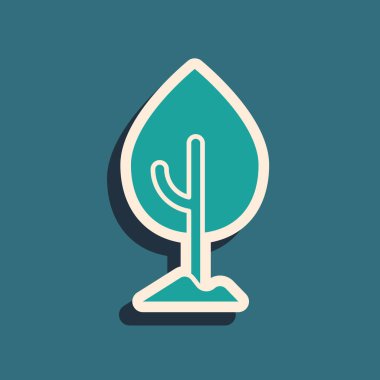 Yeşil ağaç simgesi yeşil arkaplanda izole edildi. Orman sembolü. Uzun gölge tarzı. Vektör.