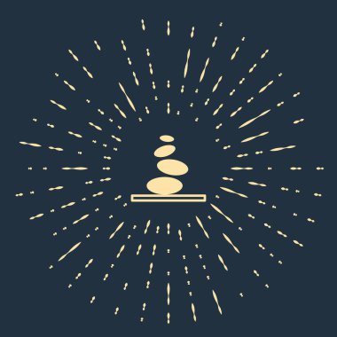 Bej Yığını sıcak taşlar simgesi mavi arkaplanda izole edildi. Spa salonu aksesuarı. Soyut çember rastgele noktalar. Vektör.