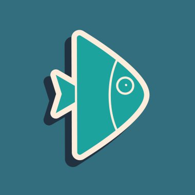 Yeşil balık simgesi yeşil arkaplanda izole edildi. Uzun gölge tarzı. Vektör..