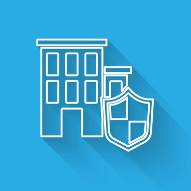 Beyaz Saray, uzun gölgeli bir simge ile izole edildi. Sigorta konsepti. Güvenlik, güvenlik, koruma, konsept koruma. Vektör..