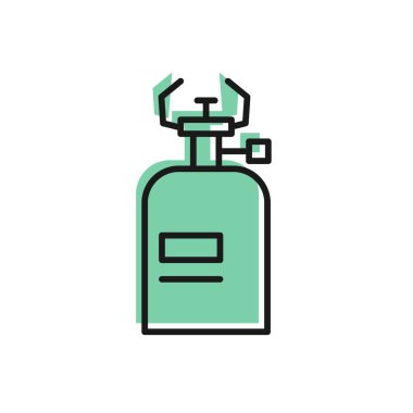 Siyah çizgi kamp gaz ocağı ikonu beyaz arka planda izole edilmiş. Taşınabilir gaz ocağı. Yürüyüş, kamp malzemeleri. Vektör.