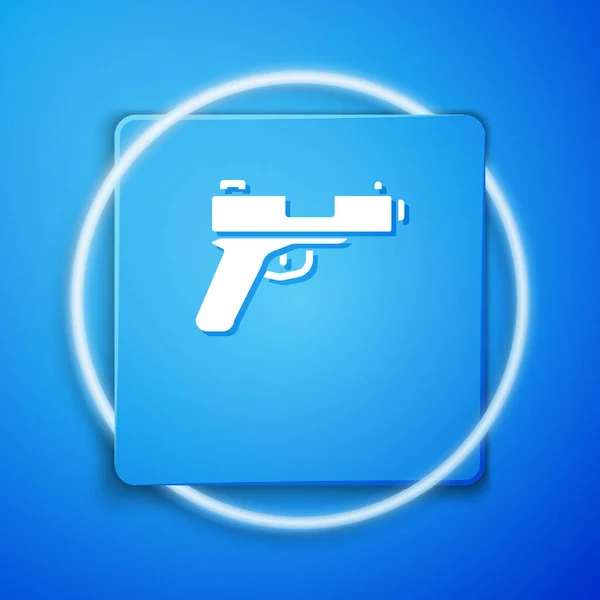Bílá Pistole Nebo Ikona Pistole Izolované Modrém Pozadí Policejní Nebo — Stockový vektor