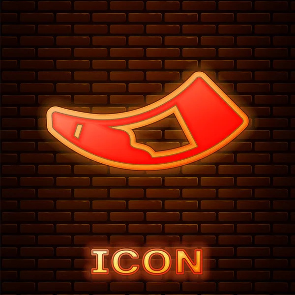 Glowing Neon Hunting Horn Icon Isolated Brick Wall Background Vector — Stock Vector