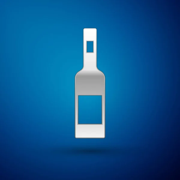 Zilveren Fles Wodka Icoon Geïsoleerd Blauwe Achtergrond Vector — Stockvector