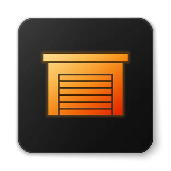 Orange Glödande Neon Garage Ikon Isolerad Vit Bakgrund Svart Fyrkant — Stock vektor