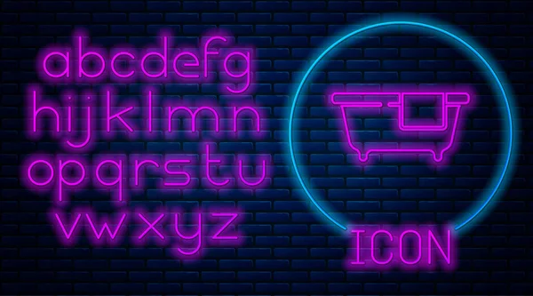 Leuchtende Neon Badewannen Symbol Isoliert Auf Backsteinwand Hintergrund Neonlicht Alphabet — Stockvektor