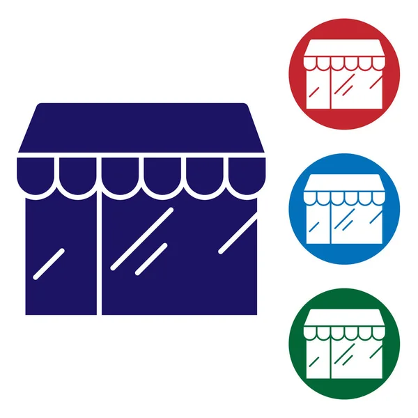 Blue Shopping Gebouw Winkel Pictogram Geïsoleerd Witte Achtergrond Winkel Bouw — Stockvector