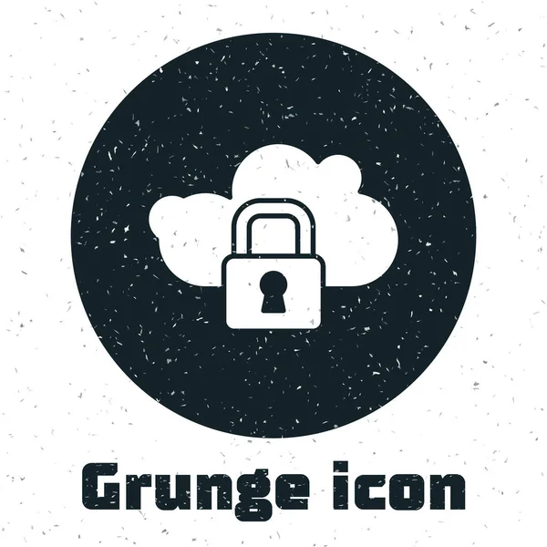 Grunge Cloud Computing Icône Verrouillage Isolé Sur Fond Blanc Sécurité — Image vectorielle