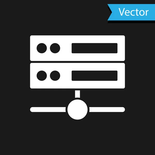 Weißer Server Daten Webhosting Symbol Isoliert Auf Schwarzem Hintergrund Vektor — Stockvektor