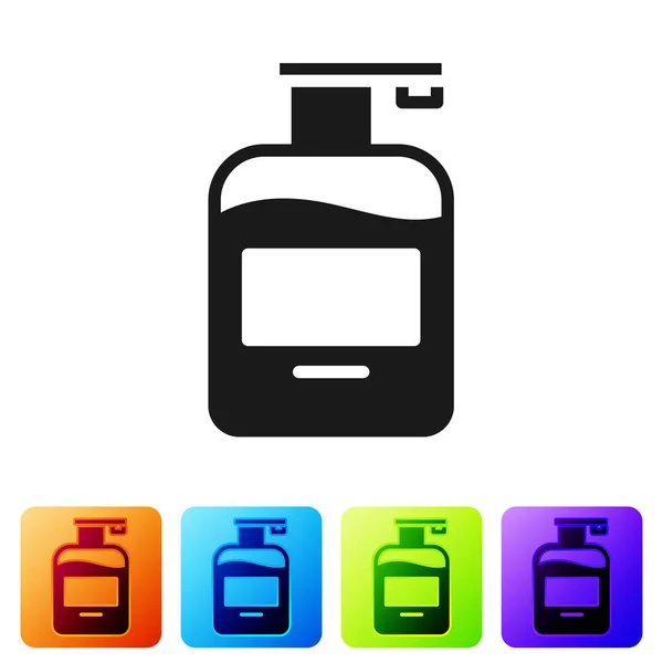 Black Bottle Liquid Antibacterial Soap Dispenser Icon Isolated White Background — Stock Vector