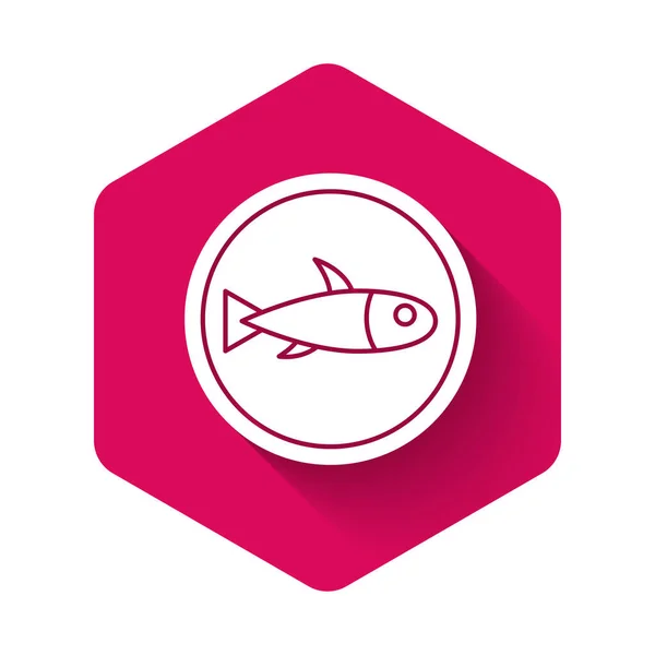 White Served Fish Plate Icon Isolated Long Shadow Rosa Hexagonknapp — Stock vektor