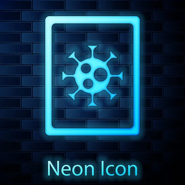 Glödande Neon Virus Statistik Monitor Ikon Isolerad Tegel Vägg Bakgrund — Stock vektor