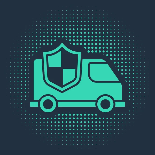 Зеленый Автомобиль Значком Синем Фоне Концепция Страхования Безопасность Безопасность Защита — стоковый вектор