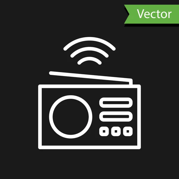 Weiße Linie Smart Radio System Symbol Isoliert Auf Schwarzem Hintergrund — Stockvektor