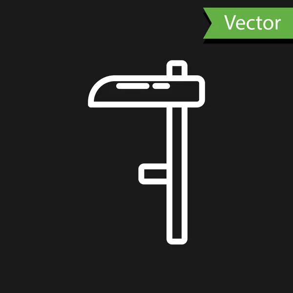 Witte Lijn Scythe Pictogram Geïsoleerd Zwarte Achtergrond Vector — Stockvector