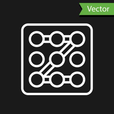 Beyaz çizgi Grafik şifre koruması ve siyah arkaplanda izole edilmiş güvenlik erişim simgesi. Güvenlik, güvenlik, koruma, gizlilik kavramı. Vektör.