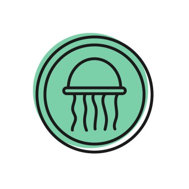 Siyah çizgi denizanası beyaz arka planda izole edilmiş bir tabak ikonunda. Vektör..