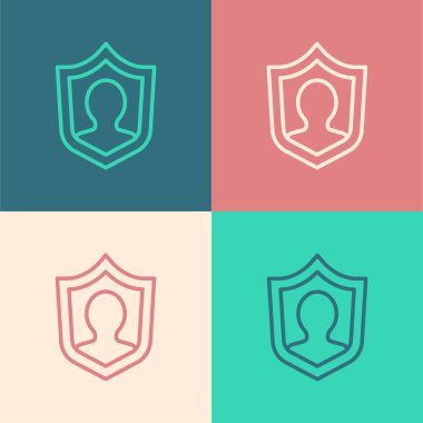 Popüler sanat çizgisi Hayat Sigortası. Renk arkaplanında kalkan simgesi var. Güvenlik, güvenlik, koruma, konsept koruma. Vektör..