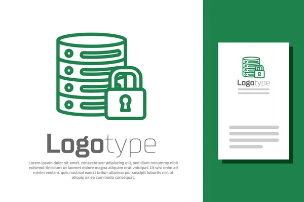 Línea Verde Seguridad Del Servidor Con Icono Candado Cerrado Aislado — Vector de stock