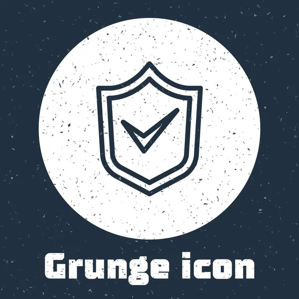 Grunge Line Shield Mit Häkchen Symbol Auf Grauem Hintergrund Sicherheit — Stockvektor