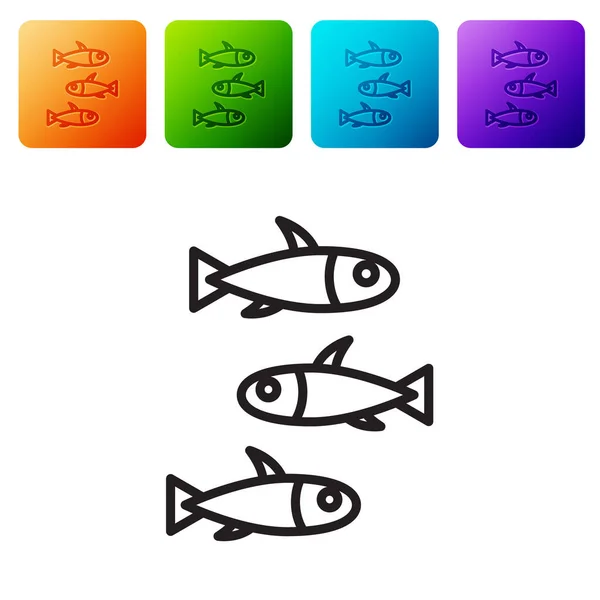 Schwarze Linie Fische Symbol Isoliert Auf Weißem Hintergrund Setzen Sie — Stockvektor