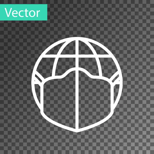 Witte Lijn Aarde Bol Met Medisch Masker Pictogram Geïsoleerd Transparante — Stockvector