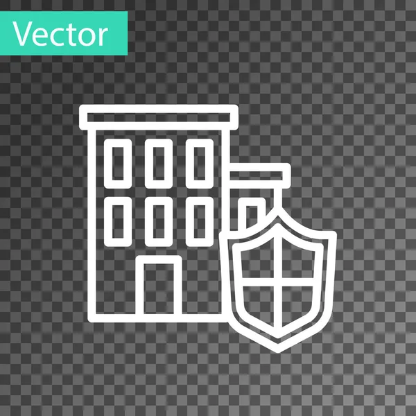 Casa Línea Blanca Con Icono Escudo Aislado Sobre Fondo Transparente — Vector de stock