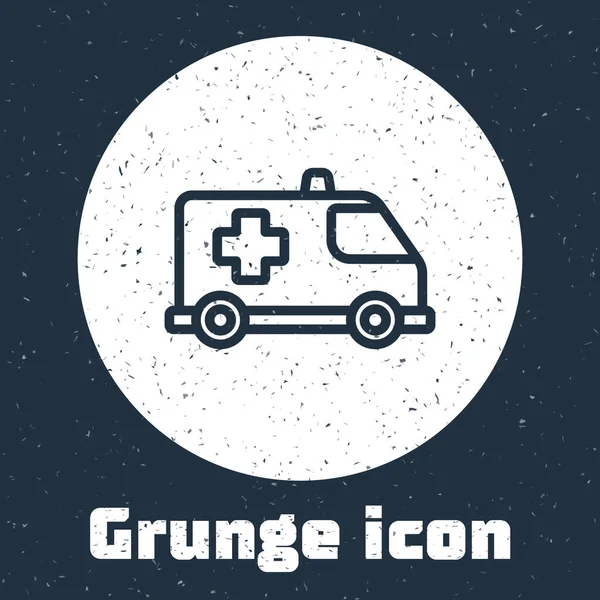 Grunge Line Ambulance Und Notarztwagen Ikone Isoliert Auf Grauem Hintergrund — Stockvektor