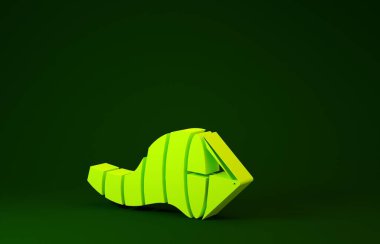 Sarı Koni meteorolojisi rüzgar gülü ikonu yeşil arka planda izole edilmiş. Rüzgâr Sock rüzgarın yönünü ve gücünü gösteriyor. Minimalizm kavramı. 3d illüstrasyon 3B canlandırma