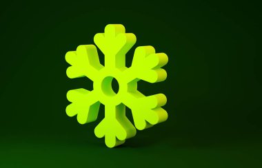Sarı Kar Tanesi simgesi yeşil arkaplanda izole edildi. Minimalizm kavramı. 3d illüstrasyon 3B canlandırma
