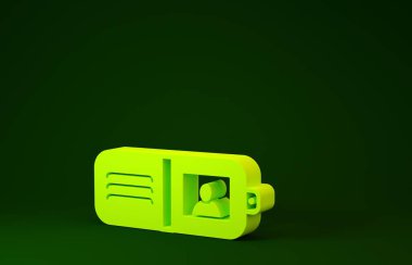 Yeşil arka planda sarı cüzdan simgesi izole edildi. Çanta ikonu. Nakit tasarruf sembolü. Minimalizm kavramı. 3d illüstrasyon 3B canlandırma