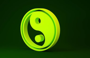 Sarı Yin Yang yeşil arka planda izole edilmiş uyum ve denge sembolü. Minimalizm kavramı. 3d illüstrasyon 3B canlandırma
