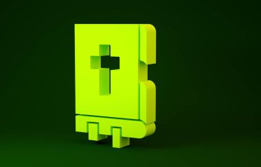 Yeşil arka planda izole edilmiş sarı kutsal kitap ikonu. Minimalizm kavramı. 3d illüstrasyon 3B canlandırma