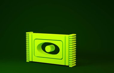 Sarı Geleneksel halı kültürü ramazan Arap kutlama ikonu yeşil arka planda izole edilmiş. Minimalizm kavramı. 3d illüstrasyon 3B canlandırma