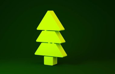 Yeşil arkaplanda sarı ağaç simgesi izole edildi. Orman sembolü. Minimalizm kavramı. 3d illüstrasyon 3B canlandırma