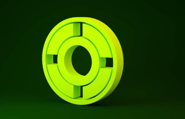 Yeşil arkaplanda sarı kül tablası simgesi izole edildi. Minimalizm kavramı. 3d illüstrasyon 3B canlandırma