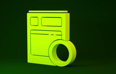 Sarı Mutfak bulaşık makinesi simgesi yeşil arka planda izole edilmiş. Minimalizm kavramı. 3d illüstrasyon 3B canlandırma