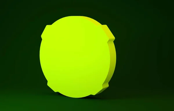 노란 문 아이콘은 녹색 배경에서 분리되었습니다. 미니멀리즘의 개념입니다. 3d 삽화 3D 렌더링 — 스톡 사진