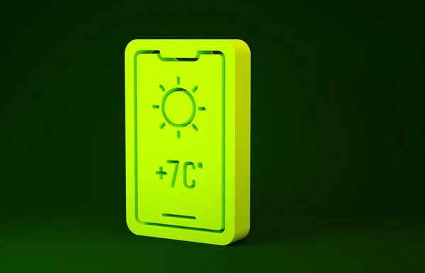 Icono de pronóstico del tiempo amarillo aislado sobre fondo verde. Concepto minimalista. 3D ilustración 3D render — Foto de Stock