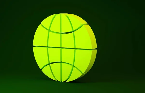 Жовта піктограма у всьому світі ізольована на зеленому фоні. Шпилька на глобусі. Концепція мінімалізму. 3D ілюстрація 3D рендеринга — стокове фото