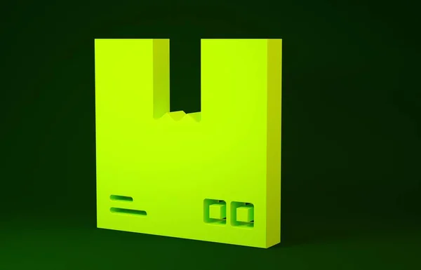 Yellow Cardboard box with traffic symbol icon isolated on green background. Box, package, parcel. Delivery, transportation and shipping. Minimalism concept. 3d illustration 3D render