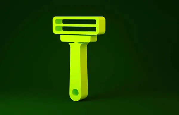 Sárga borotvapenge ikon elszigetelt zöld alapon. Minimalizmus koncepció. 3d illusztráció 3D render — Stock Fotó