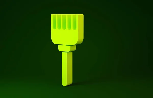 Icône brosse à cheveux jaune isolée sur fond vert. Peigne pour cheveux peignés. Symbole de coiffeur. Concept de minimalisme. Illustration 3D rendu 3D — Photo